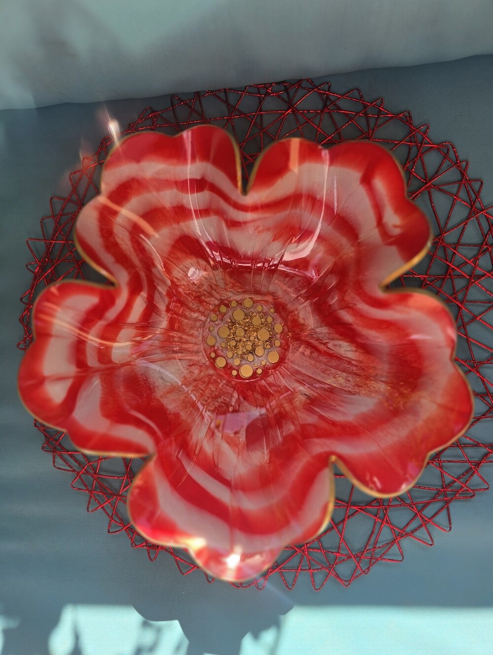 Red Resin Flower Decorative Bowl by
